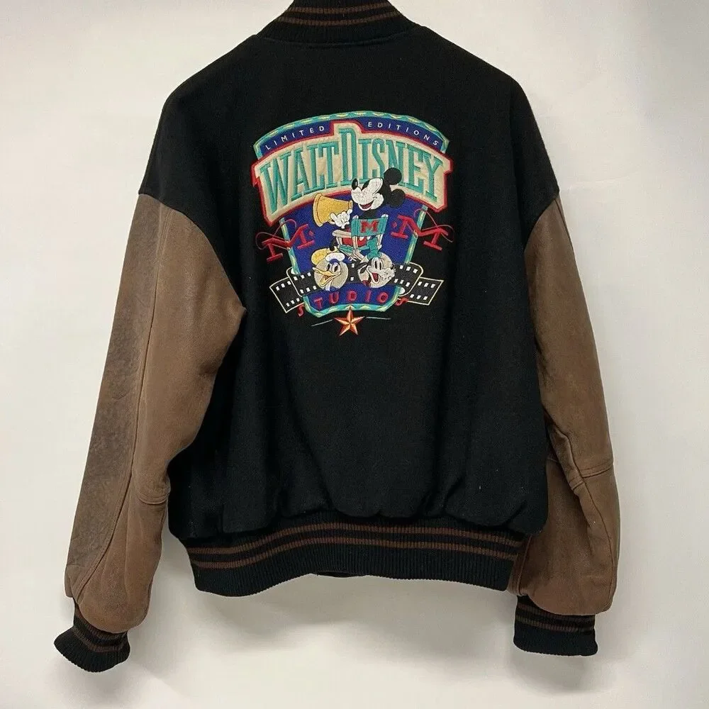 Vintage Walt Disney World Studio Varsity Leather Jacket  Large Embroidered Y2K
